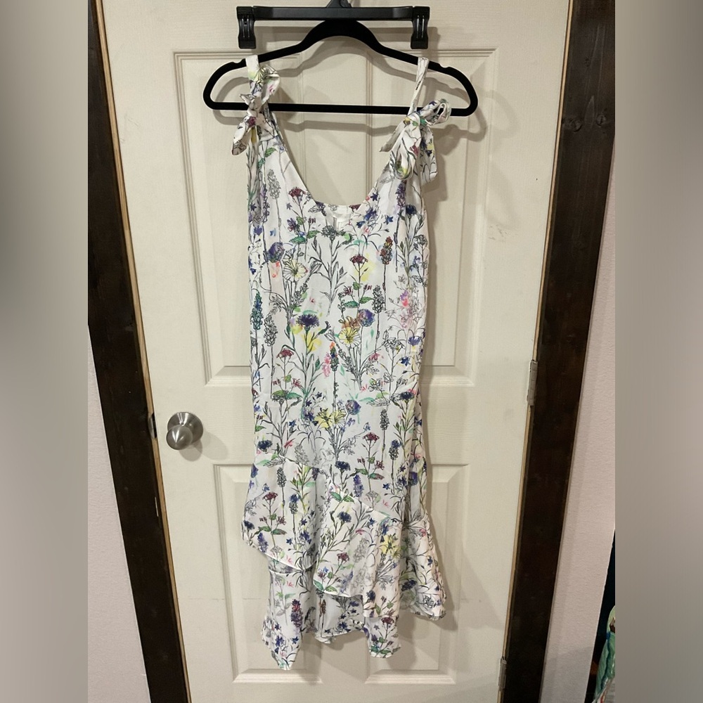 H&M Butterfly Flowy Midi Dress Shoulder Tie Detail